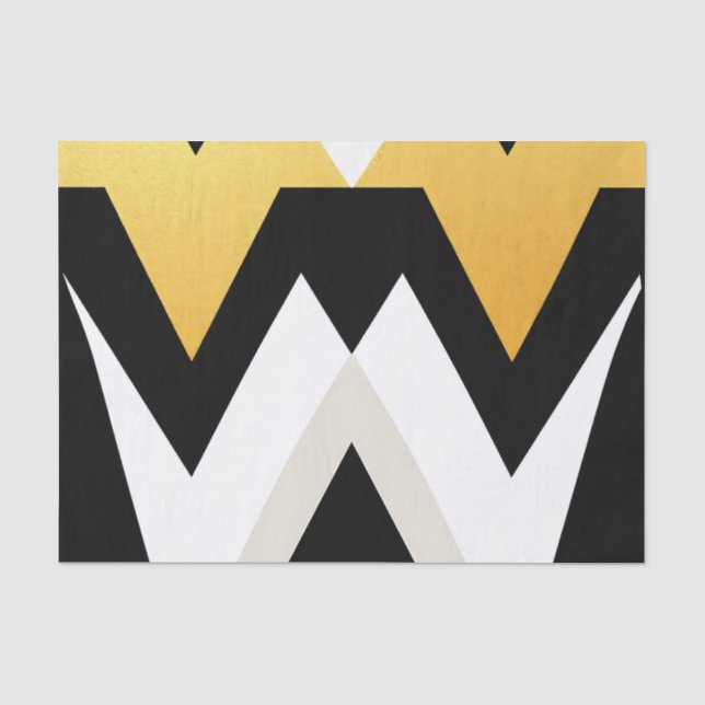 Papel De Seda Patrones geométricos audaces en blanco negro y oro (Anverso)