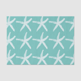 Papel De Seda Patrones Starfish Blanco Verde azulado Blue Beach 