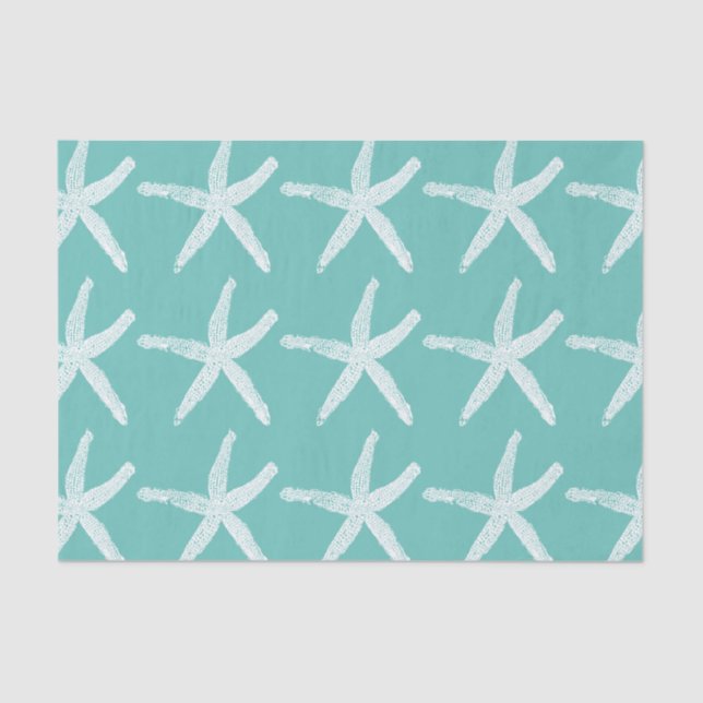 Papel De Seda Patrones Starfish Blanco Verde azulado Blue Beach  (Anverso)