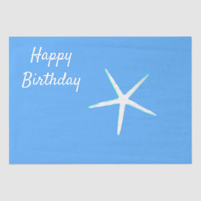 Papel De Seda Patrones Starfish Feliz cumpleaños Nautical Blue (Anverso)