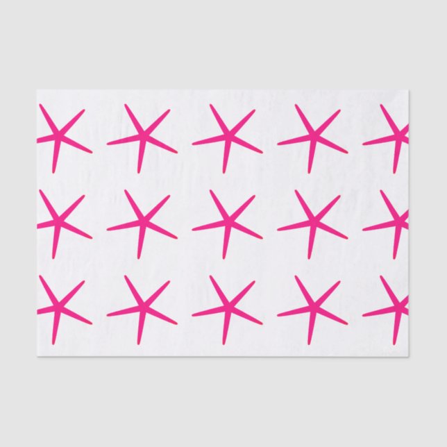 Papel De Seda Patrones Starfish Pink White Beach Nautical Cute (Anverso)