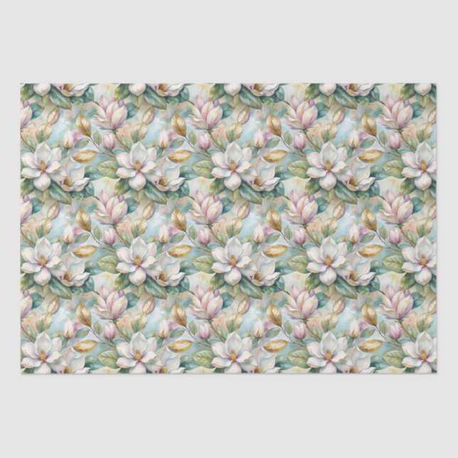 Papel De Seda Pattern Elegant Magnolia Flowers (Anverso)