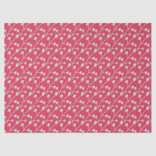 Papel De Seda Patterned Silver-Grey Foliage on Bright Pink Red (Anverso)