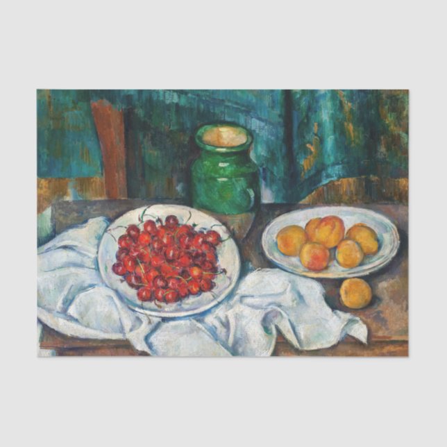 Papel De Seda Paul Cezanne - Todavía la vida con cerezas y guiso (Anverso)