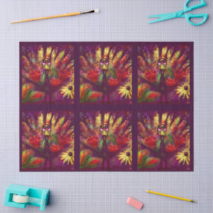 Papel De Seda Pavo Floral Rojo Amarillo Decoupage Caprichoso