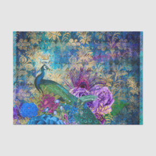 Papel De Seda Pavo Pavos Decoupage Flores Azules y Moradas