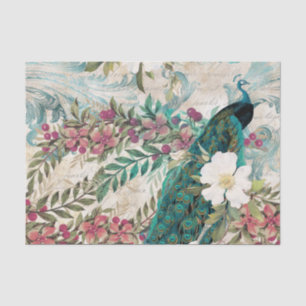 Papel De Seda Pavo Pavos Decoupage Flores Rosadas Elegante