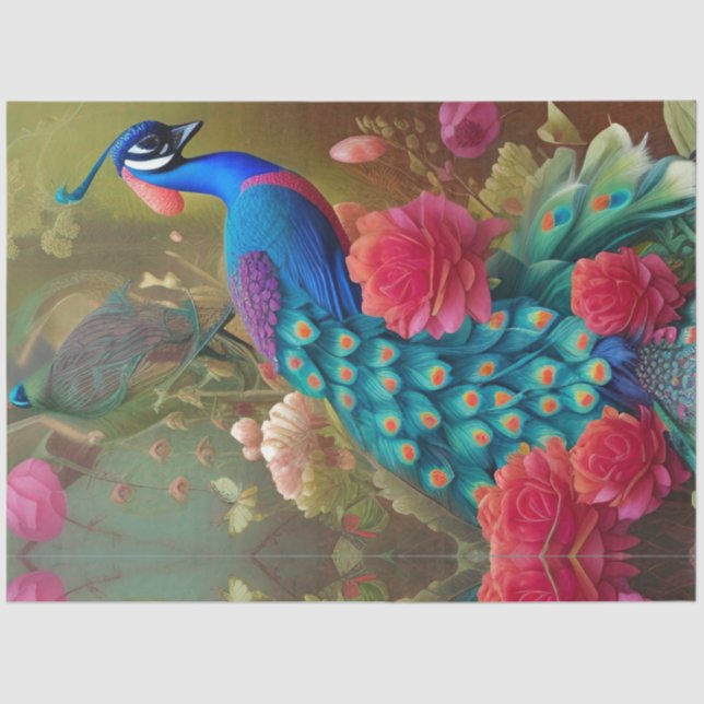 Papel De Seda Pavo Real Azul, Jardín Rosa Rosa Rosa Rosado (Anverso)