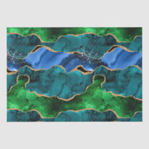 Papel De Seda Pavo real azul y verde falso brillo ágata
