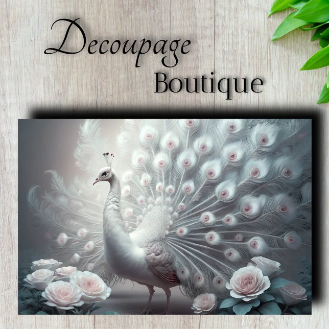 Papel De Seda Pavo Real Blanco Decoupage (White Peacock Decoupage Tissue Paper)
