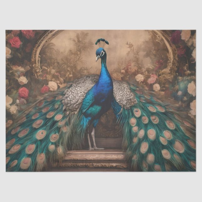 Papel De Seda Pavo Real Boho Vintage Victoriano Elegante (Anverso)