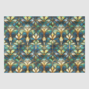 Papel De Seda Pavo real de vidrio tintado azul, turquesa y dorad