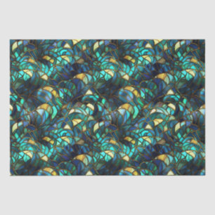 Papel De Seda Pavo real de vidrio tintado azul verdoso, azul y d