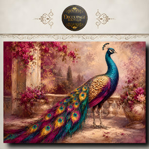 Papel De Seda Pavo Real Decoupage de Jardín Romántico