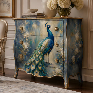 Papel De Seda Pavo Real Decoupage Verde Azul y Dorado