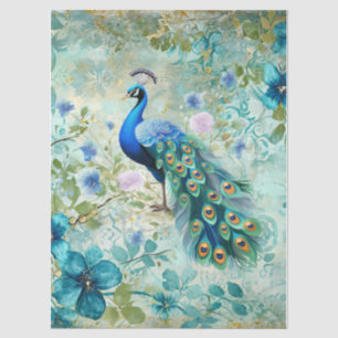 Papel De Seda Pavo Real Elegante Floral Azul Desgastado