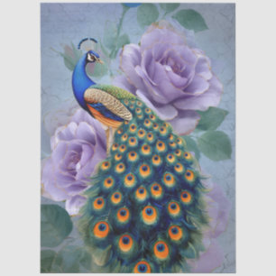 Papel De Seda Pavo Real Elegantes Rosas Purpura Muebles Decoupag