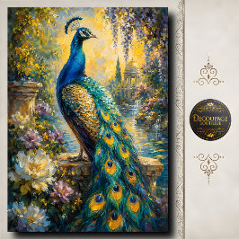 Papel De Seda Pavo real en decoupage de jardín dorado