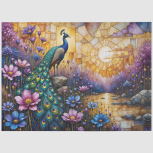Papel De Seda Pavo real en paisaje floral