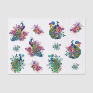 Papel De Seda Pavo Real Floral Decoupage Colorido