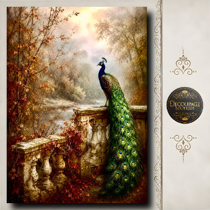 Papel De Seda Pavo Real Jardín de Otoño Piedra Balcón Decoupage