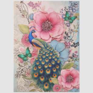 Papel De Seda Pavo Real Rosa y Azul Shabby Chic Florales Decoupa