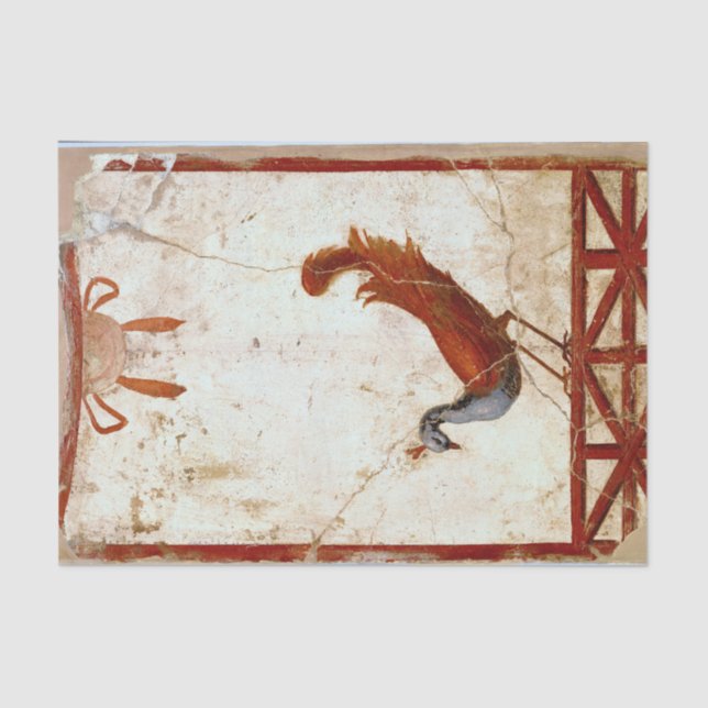Papel De Seda Pavo real sobre pintura antigua romana fresca (Anverso)
