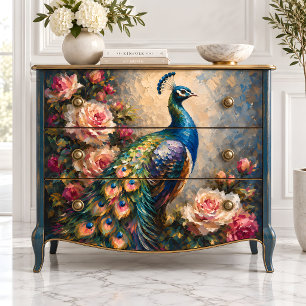 Papel De Seda Pavo real y rosas rosadas decoupage