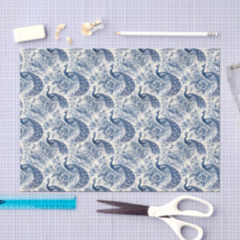 Papel De Seda Pavos Reales Florales de Chinoiserie Azul Decoupag