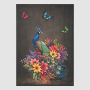 Papel De Seda Pavos Reales Florales y Mariposas Decoupage
