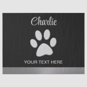 Papel De Seda Paw de perro plateado sobre fondo negro