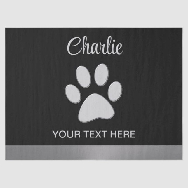 Papel De Seda Paw de perro plateado sobre fondo negro (Anverso)