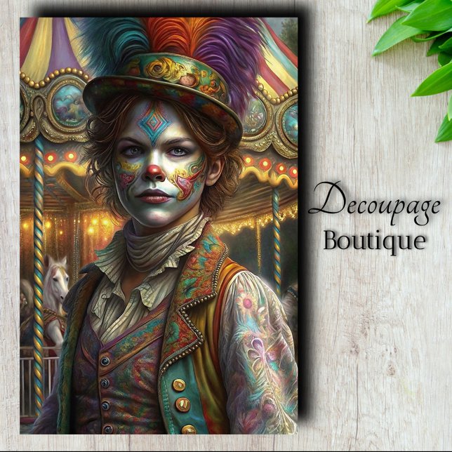 Papel De Seda Payaso Antiguo Decoupage (Carousel Master Clown Decoupage Tissue Paper)