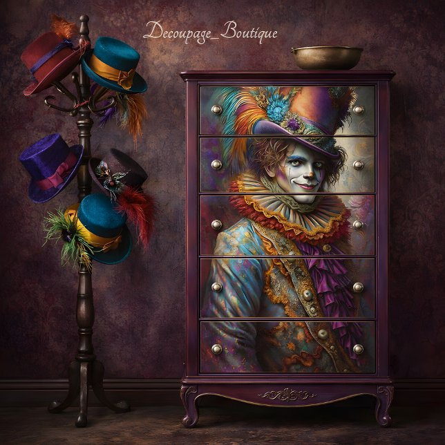 Papel De Seda Payaso Caprichoso Decoupage (Whimsical Jester Decoupage Tissue Paper)