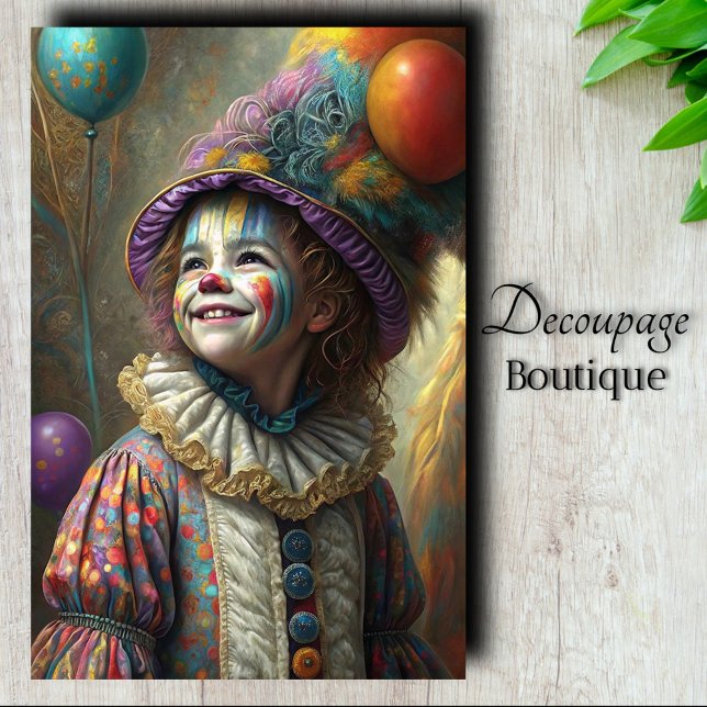 Papel De Seda Payaso de Circo Infantil Decoupage (Child Circus Clown Decoupage Tissue Paper)