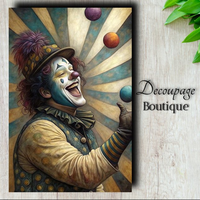 Papel De Seda Payaso de Circo Jubiloso Decoupage (Jubilant Circus Clown Decoupage Tissue Paper)