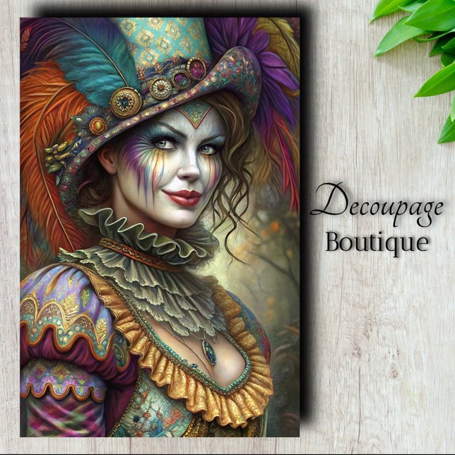 Papel De Seda Payaso de Máscara Arlequín Decoupage (Harlequin Masquerade Clown Decoupage Tissue Paper)