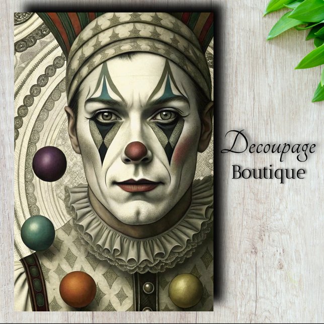 Papel De Seda Payaso Melancólico Decoupage (Melancholic Clown Decoupage Tissue Paper)