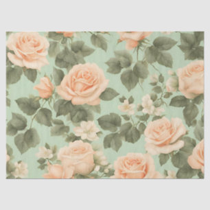 Papel De Seda Peach Color Rosas en fondo verde claro