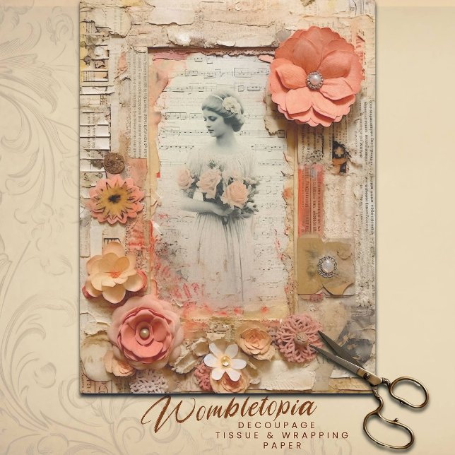 Papel De Seda Peach Ephemera Boda Garden Decoupage Floral (Subido por el creador)