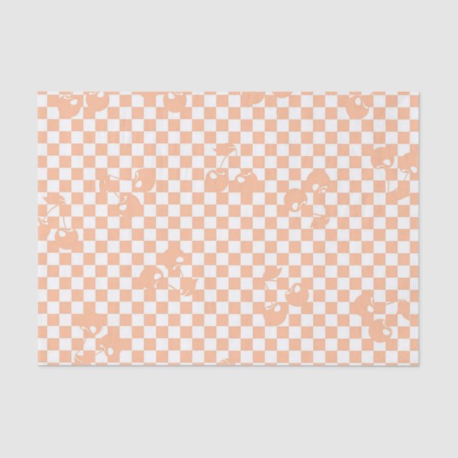 Papel De Seda Peach Fuzz Cherry Gingham Pattern (Anverso)