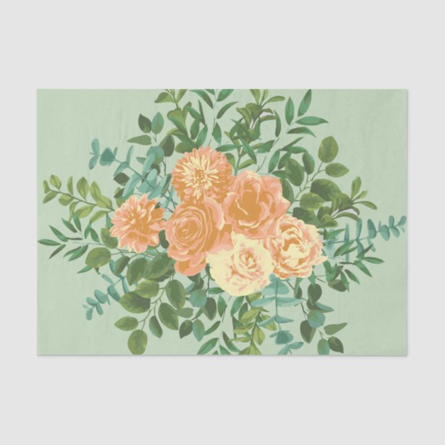 Papel De Seda Peach Green Boda Spring Pastel Floral (Anverso)