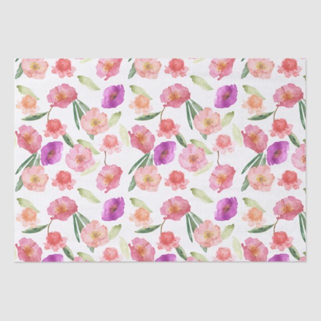 Papel De Seda Peach Peach Pink Purple Floral acuarela (Anverso)