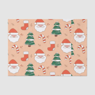 Papel De Seda Peach Santa y Candy Cane