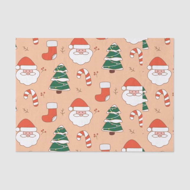 Papel De Seda Peach Santa y Candy Cane (Anverso)