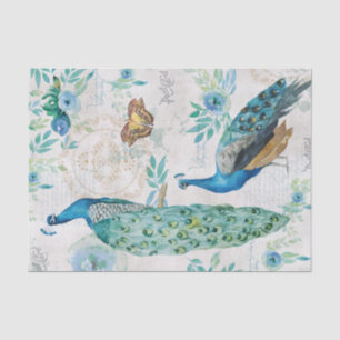 Papel De Seda Peacock acuático, mariposas y flores azules