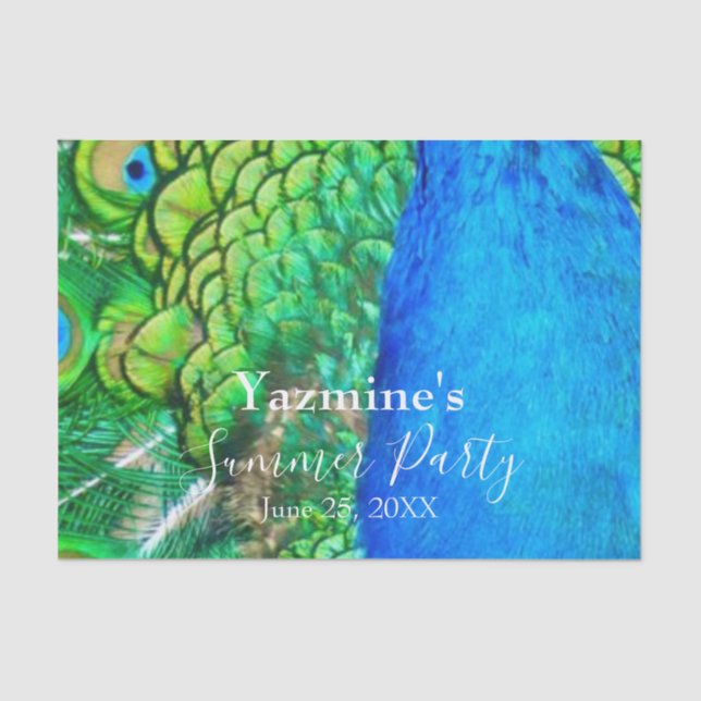 Papel De Seda Peacock Blue Green Feather Texbes de verano (Anverso)
