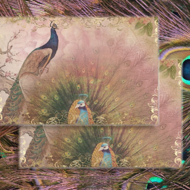 Papel De Seda Peacock Chinoiserie Peony Floral Gold Decoup (Subido por el creador)