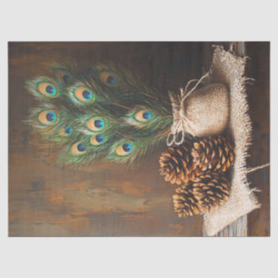 Papel De Seda Peacock de vida aún en plumas Pinecones Decoupage