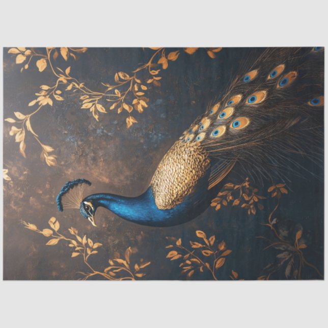 Papel De Seda Peacock en azul y dorado en desenlace (Anverso)